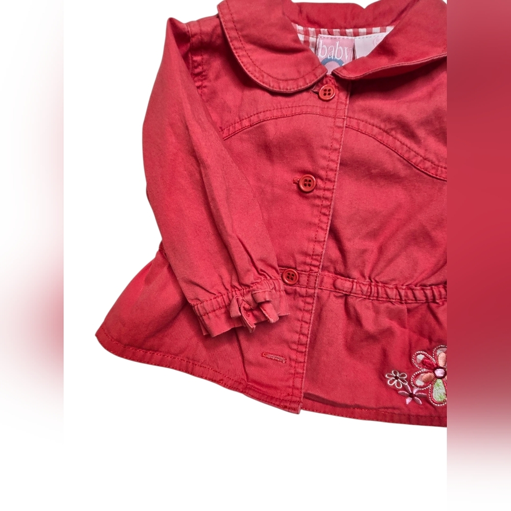 Baby Q Bright Pink Embroidered Cinch Waist Barn Coat 6-9 Months - Picture 3 of 5